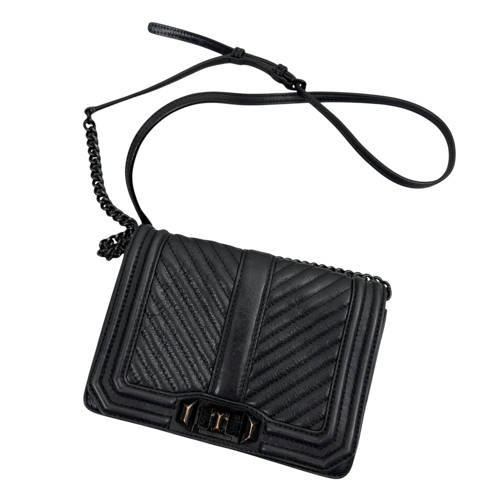 Rebecca Minkoff Crossbody Bag Womens Black Love Chevron Quilted Leather Small